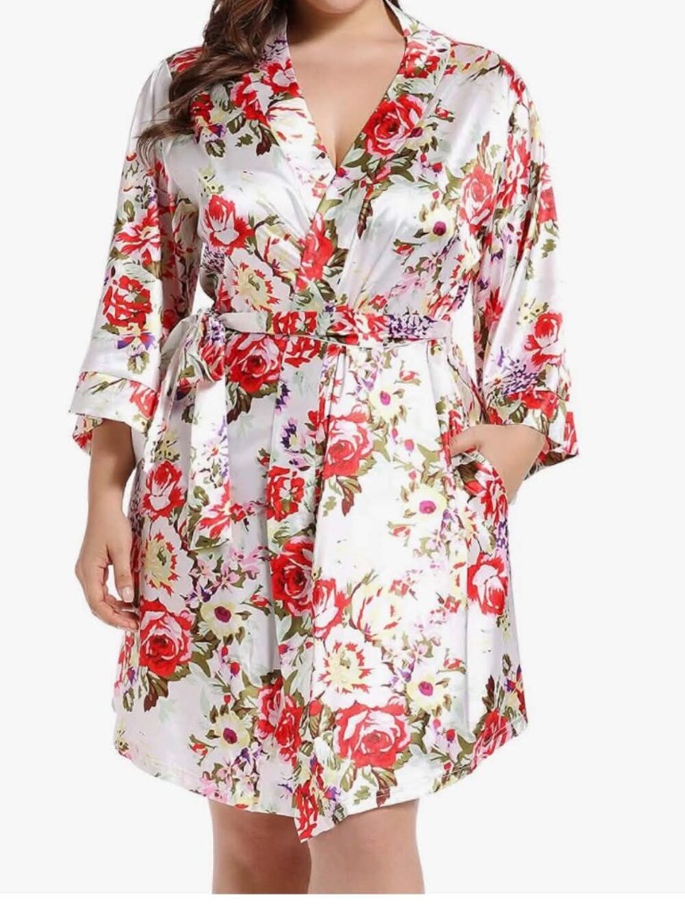 Kacocob Womens White floral satin Bathrobe 5X